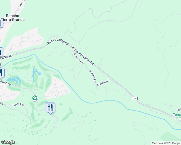 map of restaurants, bars, coffee shops, grocery stores, and more near 16 Scarlett Road in Carmel Valley
