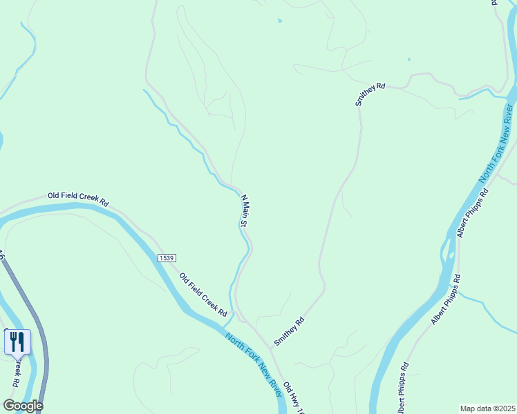 map of restaurants, bars, coffee shops, grocery stores, and more near Healing Springs Road East in Ashe County