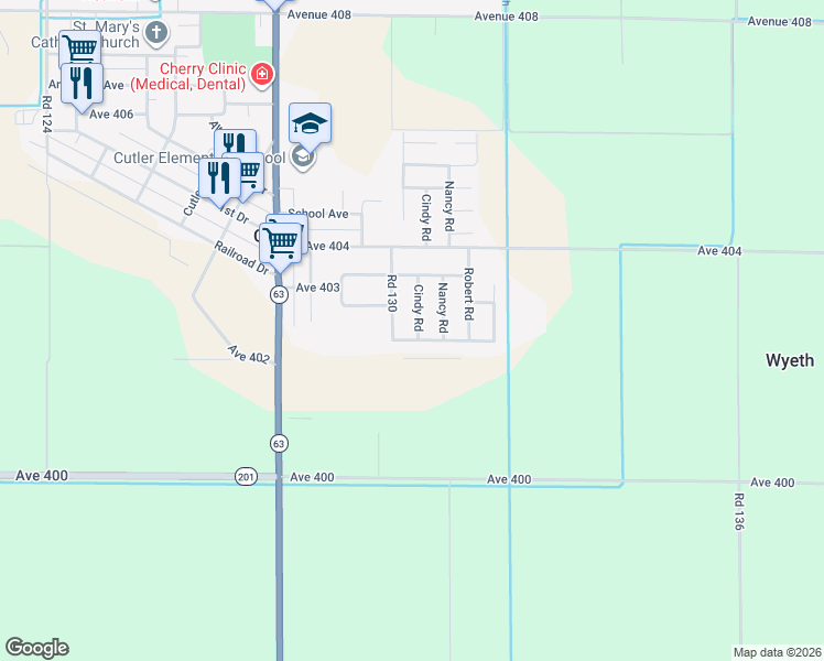 map of restaurants, bars, coffee shops, grocery stores, and more near 40241 Cindy Road in Cutler