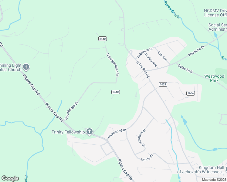 map of restaurants, bars, coffee shops, grocery stores, and more near 132 South Bridgewater Road in Mount Airy