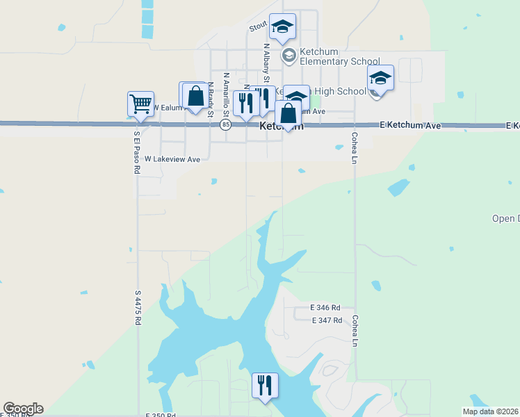 map of restaurants, bars, coffee shops, grocery stores, and more near 360 South Main Street in Ketchum