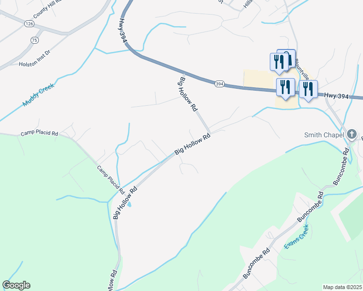 map of restaurants, bars, coffee shops, grocery stores, and more near 734 Big Hollow Road in Blountville