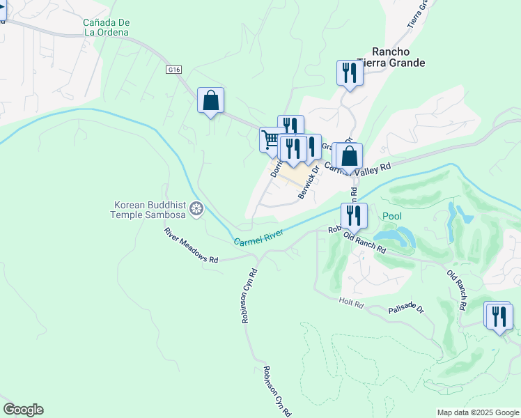map of restaurants, bars, coffee shops, grocery stores, and more near 27983 Berwick Drive in Carmel-by-the-Sea