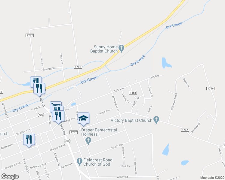 map of restaurants, bars, coffee shops, grocery stores, and more near 1903 Mill Avenue in Eden