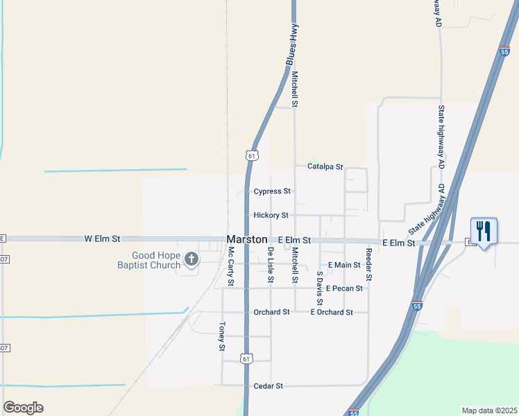 map of restaurants, bars, coffee shops, grocery stores, and more near 106 Hickory Street in Marston