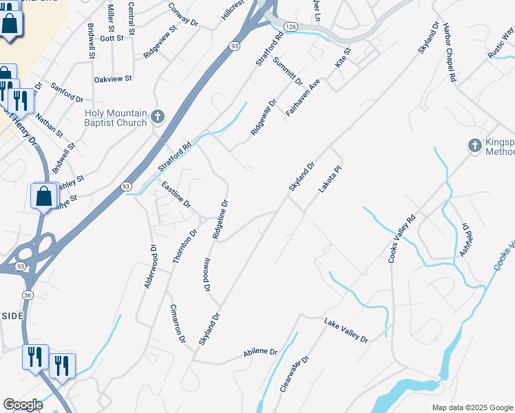 map of restaurants, bars, coffee shops, grocery stores, and more near 3940 Ridgeline Drive in Kingsport