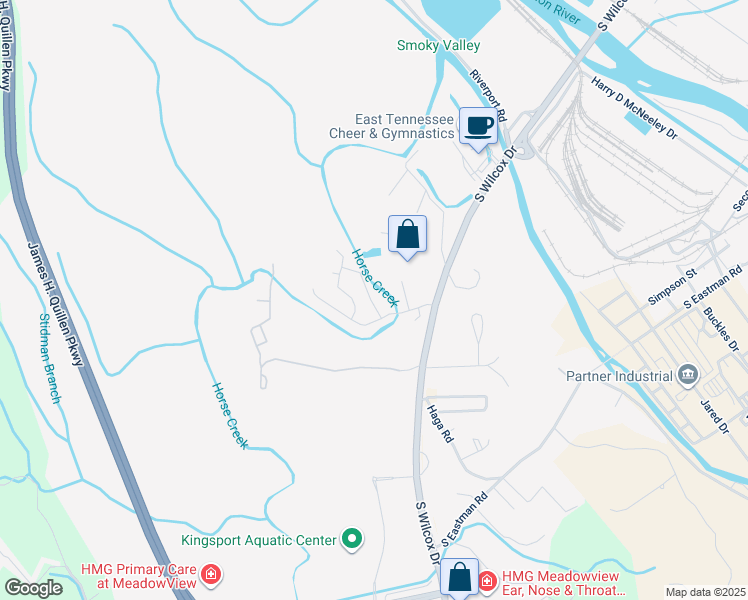 map of restaurants, bars, coffee shops, grocery stores, and more near 1200-1296 Middlebrook Drive in Kingsport