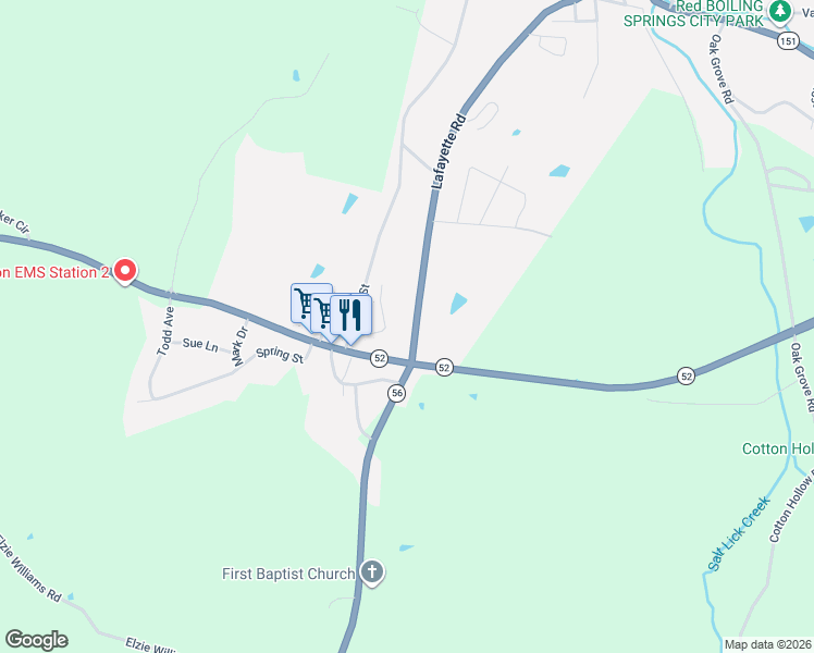 map of restaurants, bars, coffee shops, grocery stores, and more near 555 Lafayette Road in Red Boiling Springs