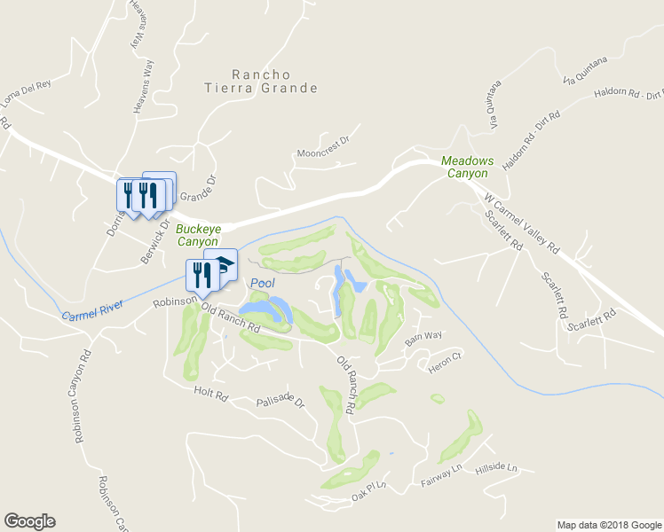 map of restaurants, bars, coffee shops, grocery stores, and more near 9811 Club Place Lane in Carmel-by-the-Sea