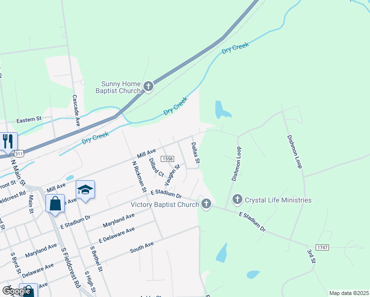 map of restaurants, bars, coffee shops, grocery stores, and more near 149 Eisenhower Court in Eden