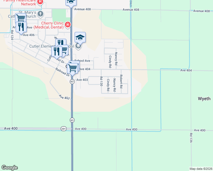 map of restaurants, bars, coffee shops, grocery stores, and more near 40261 Cindy Road in Cutler