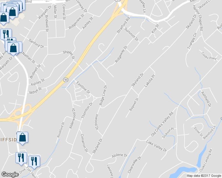 map of restaurants, bars, coffee shops, grocery stores, and more near 3852 Ridge Line Drive in Kingsport