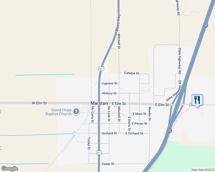 map of restaurants, bars, coffee shops, grocery stores, and more near 106-110 Hickory Street in Marston