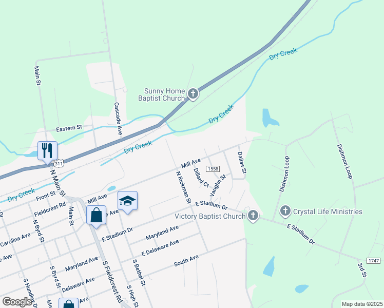 map of restaurants, bars, coffee shops, grocery stores, and more near 1917 Mill Avenue in Eden
