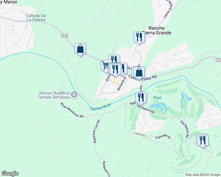 map of restaurants, bars, coffee shops, grocery stores, and more near 9500 Center Street in Carmel