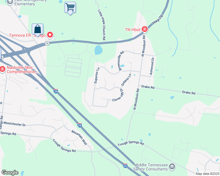 map of restaurants, bars, coffee shops, grocery stores, and more near 3493 Clover Hill Drive in Clarksville