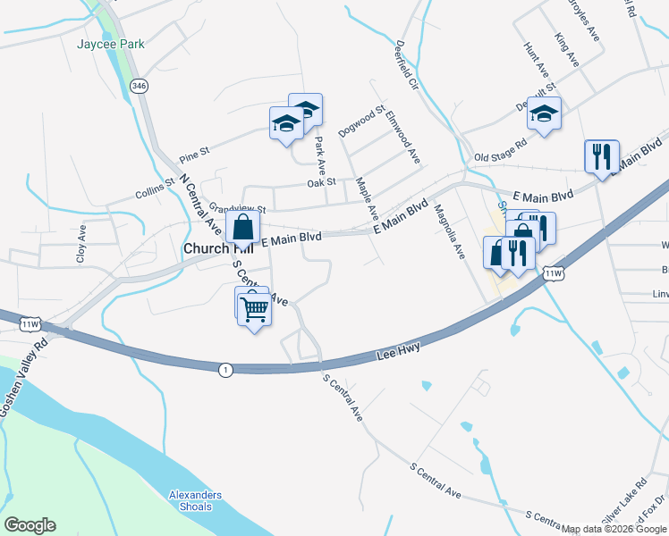 map of restaurants, bars, coffee shops, grocery stores, and more near 117 Ridgeway Avenue in Church Hill