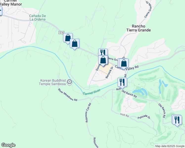map of restaurants, bars, coffee shops, grocery stores, and more near 27930 Dorris Drive in Carmel-by-the-Sea