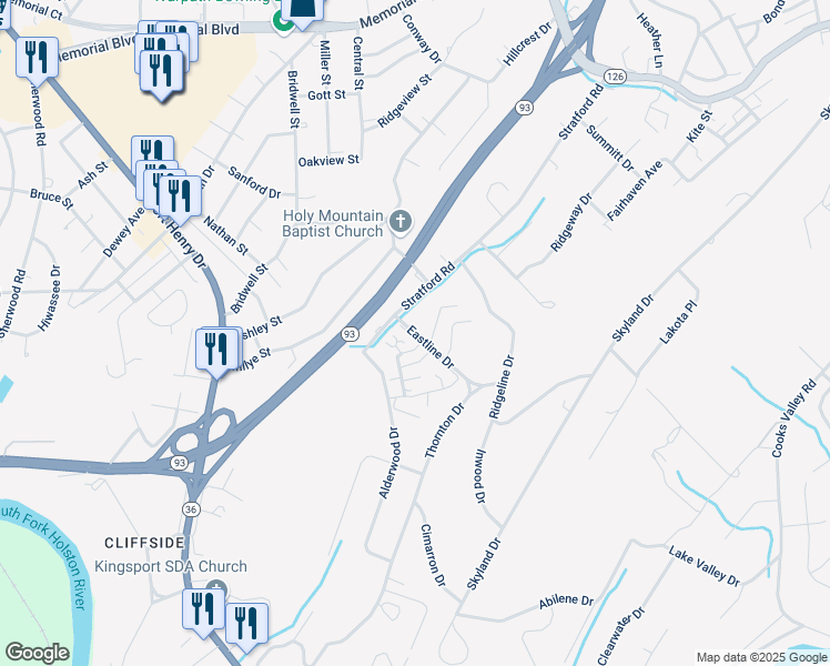 map of restaurants, bars, coffee shops, grocery stores, and more near in Kingsport