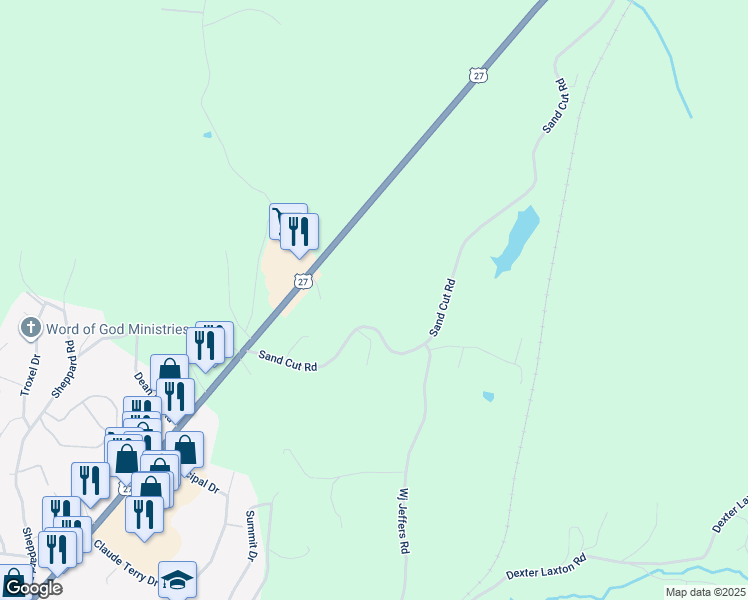 map of restaurants, bars, coffee shops, grocery stores, and more near 201 Oak Park Drive in Oneida