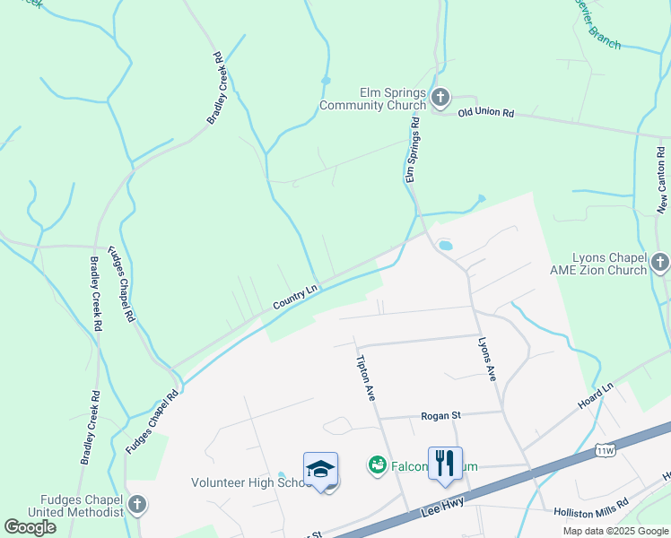 map of restaurants, bars, coffee shops, grocery stores, and more near 247 Country Ln in Church Hill