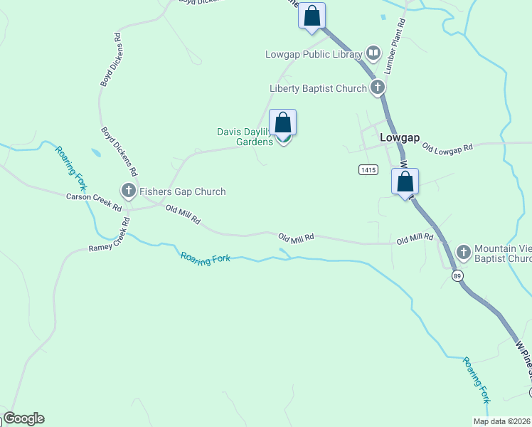 map of restaurants, bars, coffee shops, grocery stores, and more near 418 Old Mill Road in Lowgap