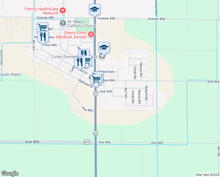 map of restaurants, bars, coffee shops, grocery stores, and more near 12914 Cannon Avenue in Cutler