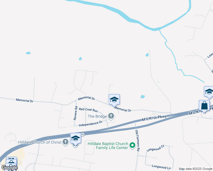 map of restaurants, bars, coffee shops, grocery stores, and more near 2599 Memorial Drive in Clarksville
