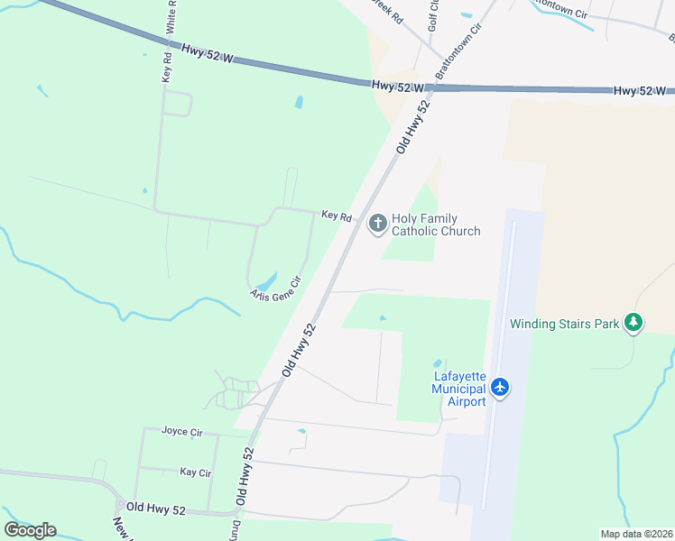 map of restaurants, bars, coffee shops, grocery stores, and more near Old Highway 52 in Lafayette