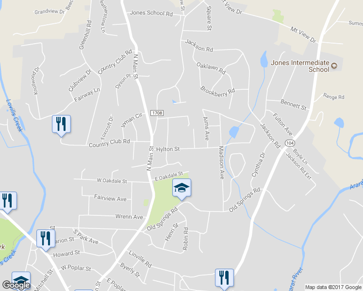 map of restaurants, bars, coffee shops, grocery stores, and more near 221 Hylton Street in Mount Airy