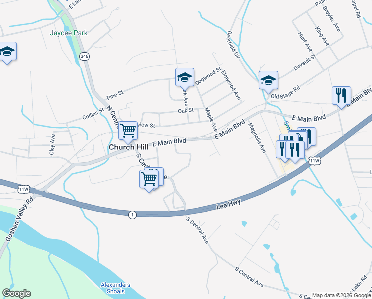 map of restaurants, bars, coffee shops, grocery stores, and more near 117 Ridgeway Ave in Church Hill