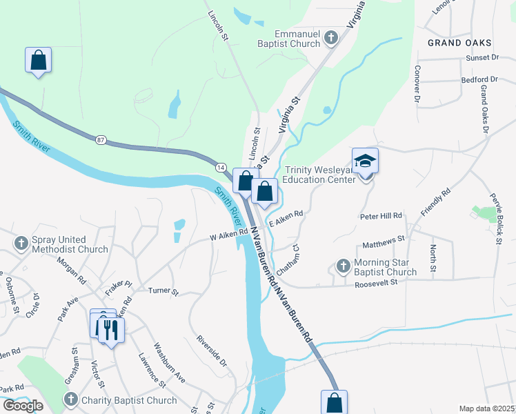 map of restaurants, bars, coffee shops, grocery stores, and more near 912 Virginia Street in Eden