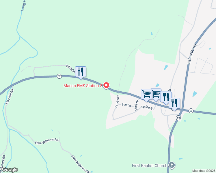 map of restaurants, bars, coffee shops, grocery stores, and more near 1800 Lafayette Road in Red Boiling Springs