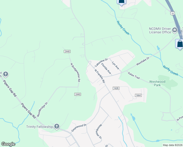 map of restaurants, bars, coffee shops, grocery stores, and more near 145 Shady Acres Lane in Mount Airy