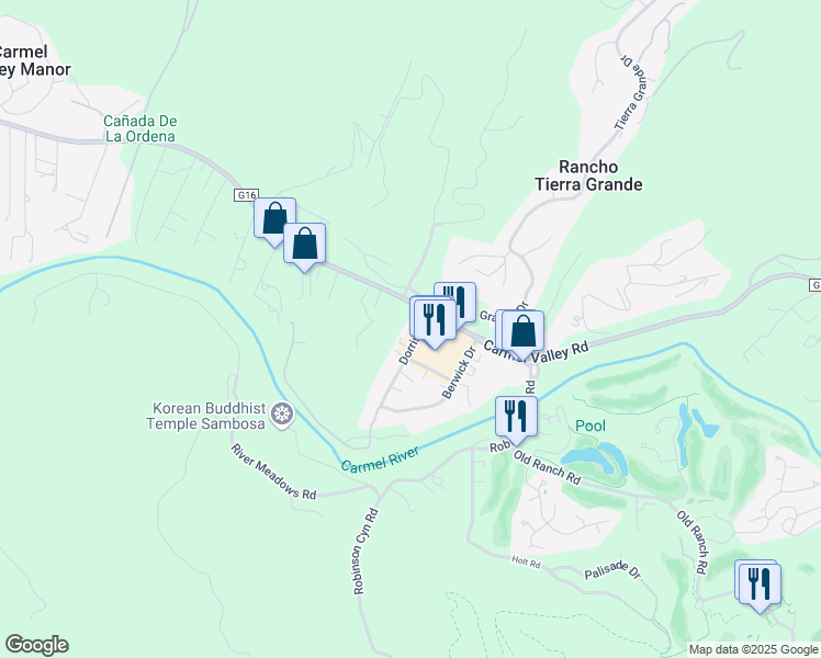map of restaurants, bars, coffee shops, grocery stores, and more near 501 Mid Valley Center in Carmel-by-the-Sea