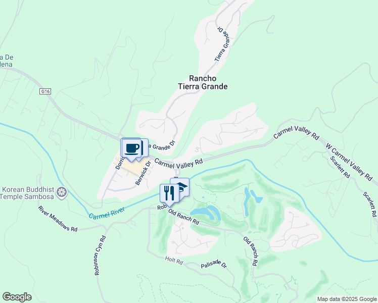 map of restaurants, bars, coffee shops, grocery stores, and more near 2 West Carmel Valley Road in Carmel Valley