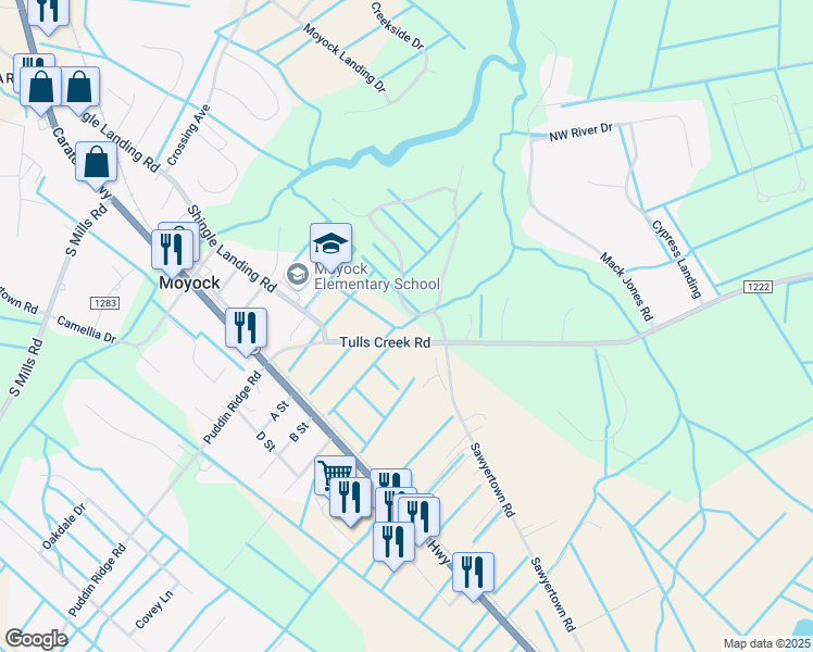 map of restaurants, bars, coffee shops, grocery stores, and more near 103 Surf Scoter Loop in Currituck
