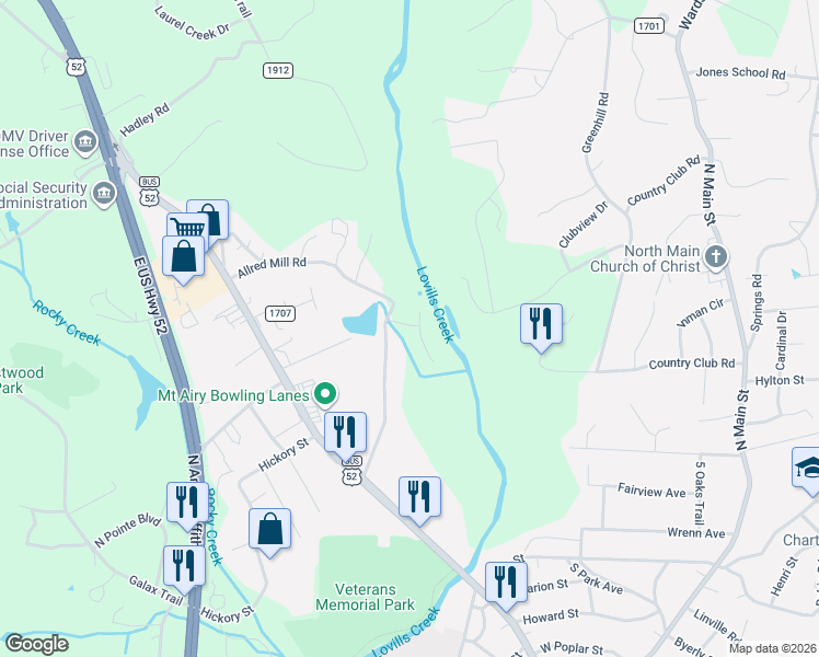 map of restaurants, bars, coffee shops, grocery stores, and more near 120 River Run Drive in McTy