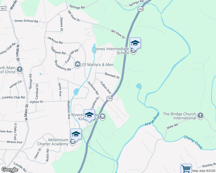 map of restaurants, bars, coffee shops, grocery stores, and more near 423 Fulton Avenue in Mount Airy
