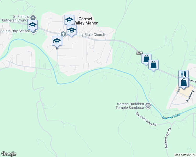 map of restaurants, bars, coffee shops, grocery stores, and more near 8640 River Meadows Road in Carmel-by-the-Sea