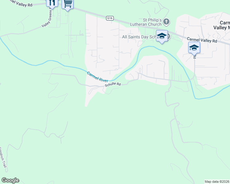 map of restaurants, bars, coffee shops, grocery stores, and more near 27645 Schulte Road in Carmel-by-the-Sea