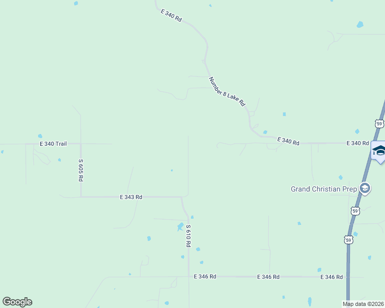 map of restaurants, bars, coffee shops, grocery stores, and more near 34241 South 610 Road in Grove