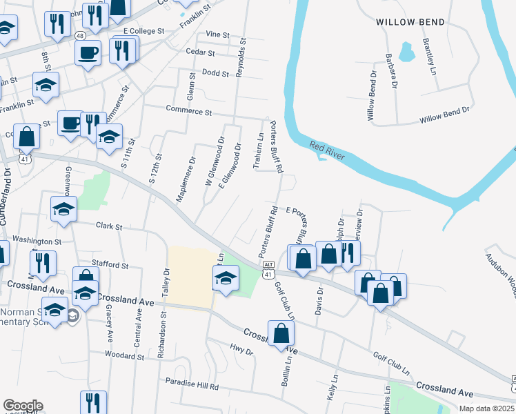 map of restaurants, bars, coffee shops, grocery stores, and more near 137 Madison Terrace in Clarksville