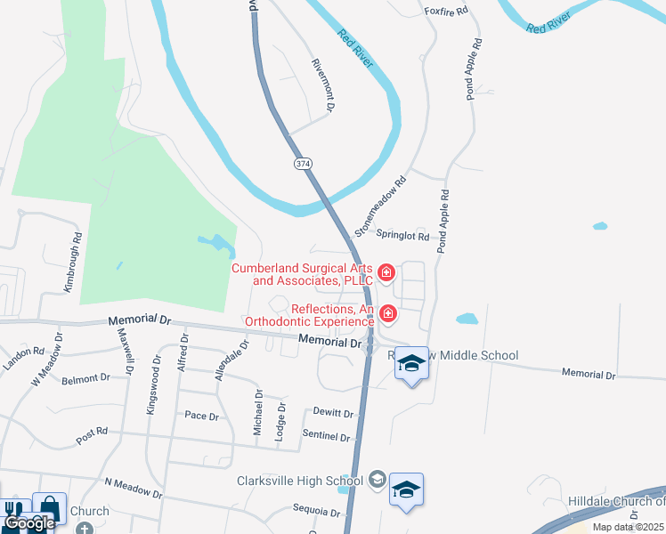 map of restaurants, bars, coffee shops, grocery stores, and more near 2191 Memorial Drive in Clarksville