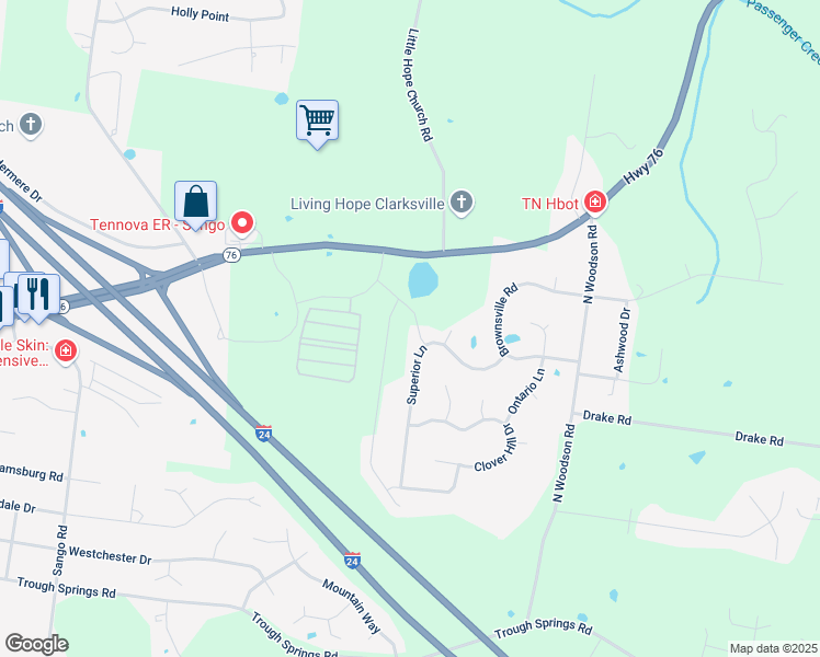 map of restaurants, bars, coffee shops, grocery stores, and more near 804 Karmaflux Way in Clarksville