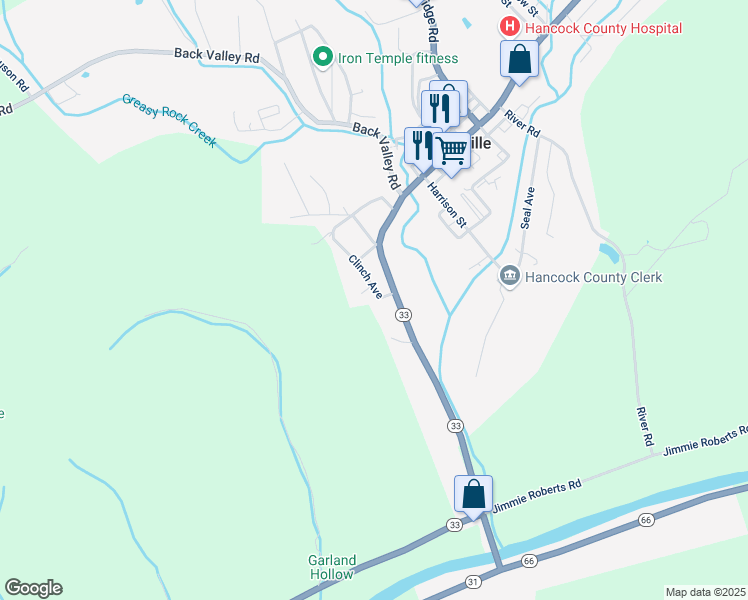 map of restaurants, bars, coffee shops, grocery stores, and more near 241 Clinch Ave in Sneedville