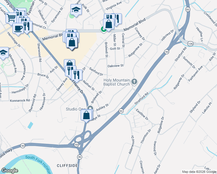 map of restaurants, bars, coffee shops, grocery stores, and more near 3001 Shipley Street in Kingsport
