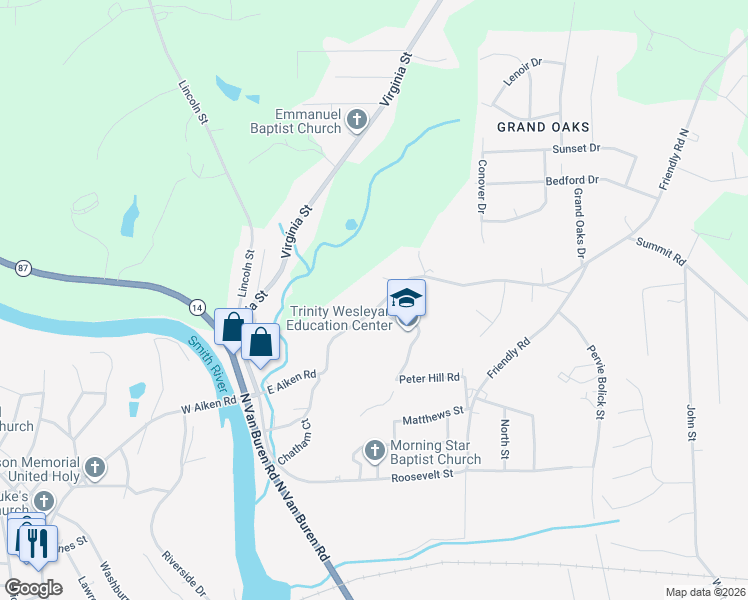 map of restaurants, bars, coffee shops, grocery stores, and more near 197 East Aiken Road in Eden