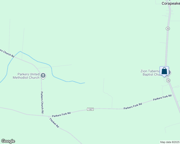 map of restaurants, bars, coffee shops, grocery stores, and more near 89 Parkers Church Road in Corapeake