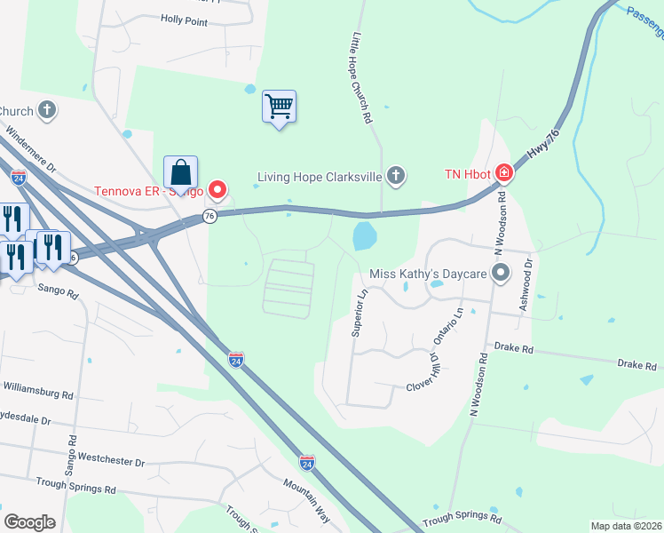 map of restaurants, bars, coffee shops, grocery stores, and more near 804 Karmaflux Way in Clarksville